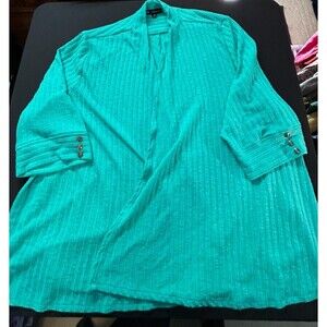 NWOT N Touch Women's 3x Teal Cardigan Open front wrap Stretch lightweight